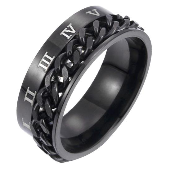 Unisex Titanium Steel Roman Numerals Twist Chain Ring Party Jewelry Gift