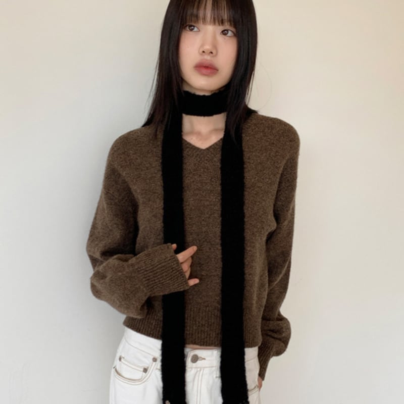 HIGH CHEEKS Wool Blend Slim Knit Muffler_HC249OMF001M