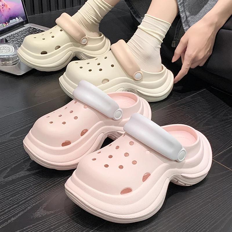 Fashion Lovely Girls Sky Blue Clogs Summer 2025 Thick Bottom Wedge Heels Sandals Wmen Chunky Platform Soft Eva Diy Cloud Slippers Shoes