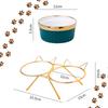 Set of 2 x 300ml double bowl for cat and dog on a stand, ceramic, gold ears, PetJet