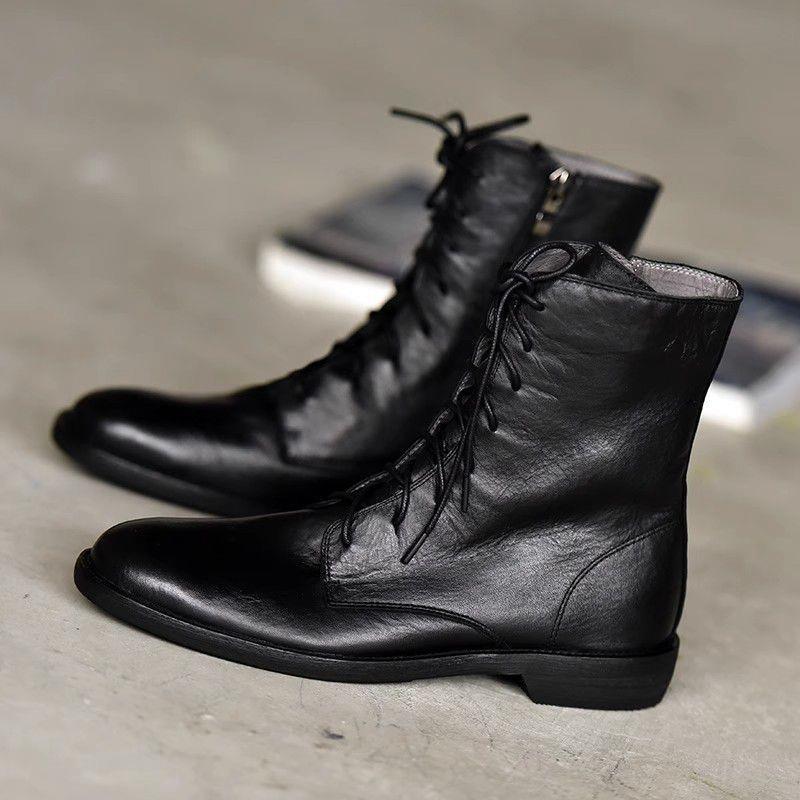 Fashion Concise Style Lace Up Black Ankle Boots Women Luxury Zip Soft Leather Riding Boots Autumn Winter Comfortable Flat Botas Mujer