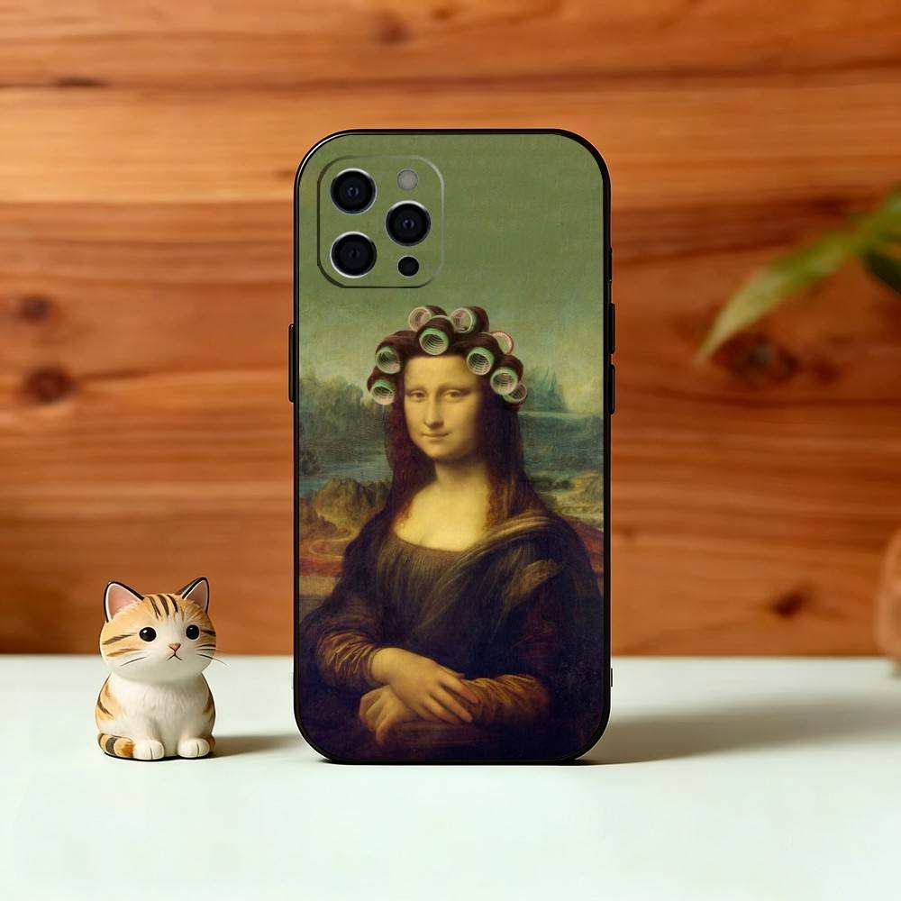 Humorvolle M-Mona Lisa Kunst Handyhülle Für iPhone 17, 16,15,14,13,12,11 Plus,Pro Max, Andere Weiche Schwarze Hülle
