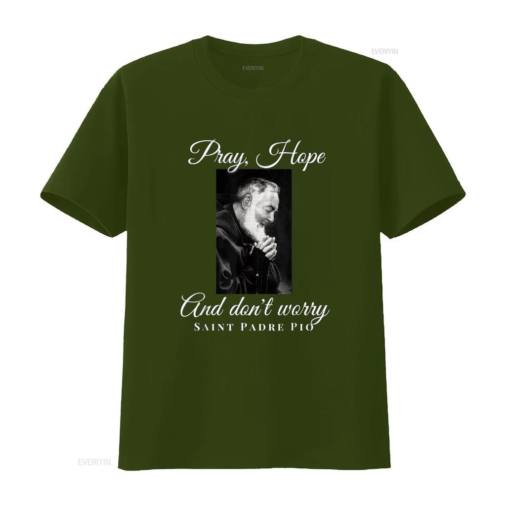 San Padre Pio Prega Spera Non Preoccuparti T-Shirt Cristiana Cattolica vintage Lavata moda streetwear Grafica alla moda Casual homme