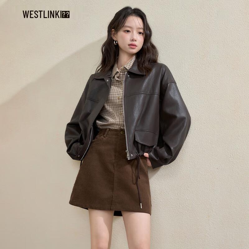 

Westlink Women s Faux Leather Collared Crop Jacket M