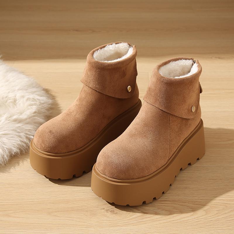 Platform Fur Ankle Snow Boots Flats Suede Warm Plush Cotton Shoes Winter High Heels Shoes Woman 2025 Trend Fad Cozy Botas Mujer