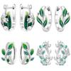 S925 Sterling Silver Green Flowers and Leaves Earrings Hoop Earrings Women Jewelry Original Trendy Anniversary Gifts