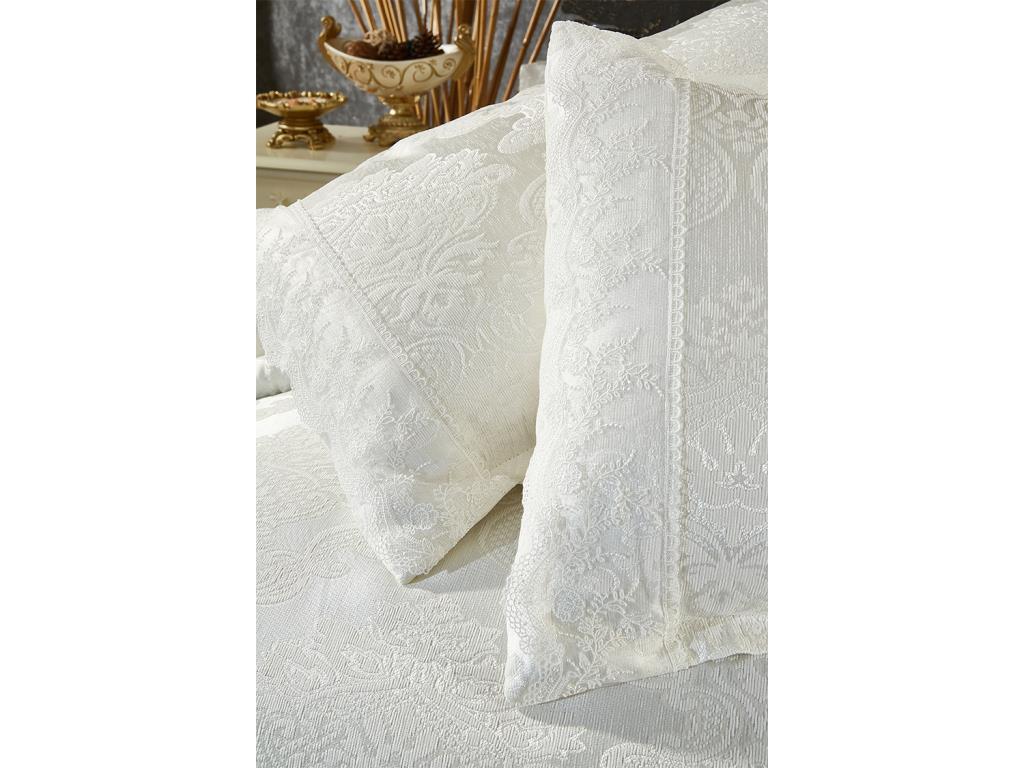 Elani New Season Special Edition Комплект підодіяльників із синелі, 3 шт. Покривало 250x250 Наволочка 50x70 2 шт. Бавовняно-атласна тканина з французьким мереживом