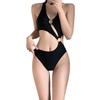 2024 Women's Black Sexy High-Waist One-Piece Bikini Swimsuit for Summer Vacations