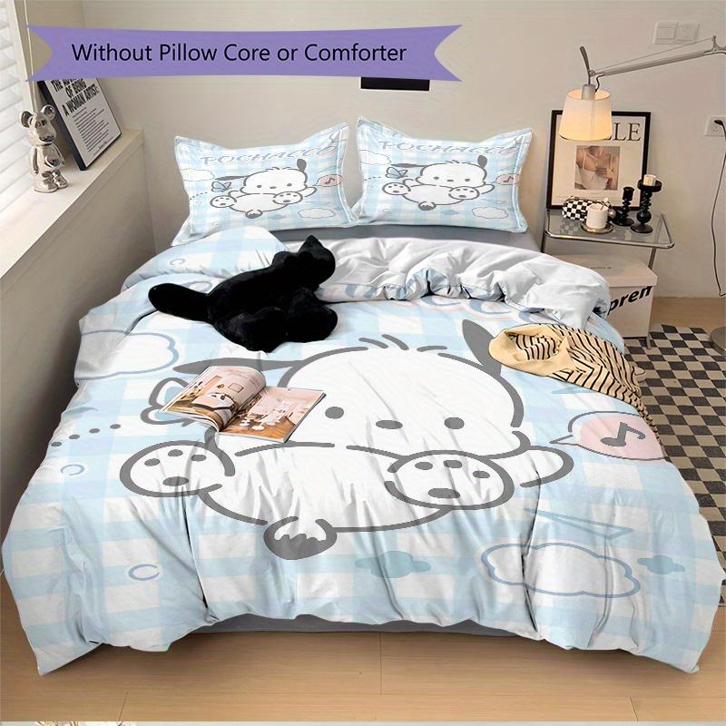 

3pcs Blue Grid Pochacco Bedding Set, Including 1 Quilt Cover and 2 Pillow Shams,Soft and Comfortable Home Bedroom Fabric 135x200cm
