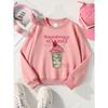 European Sizes Girls' Long-Sleeve Round Neck Sweatshirt "Strawberry Matcha" Print, Spring/Autumn, Casual, Daily & Sports.