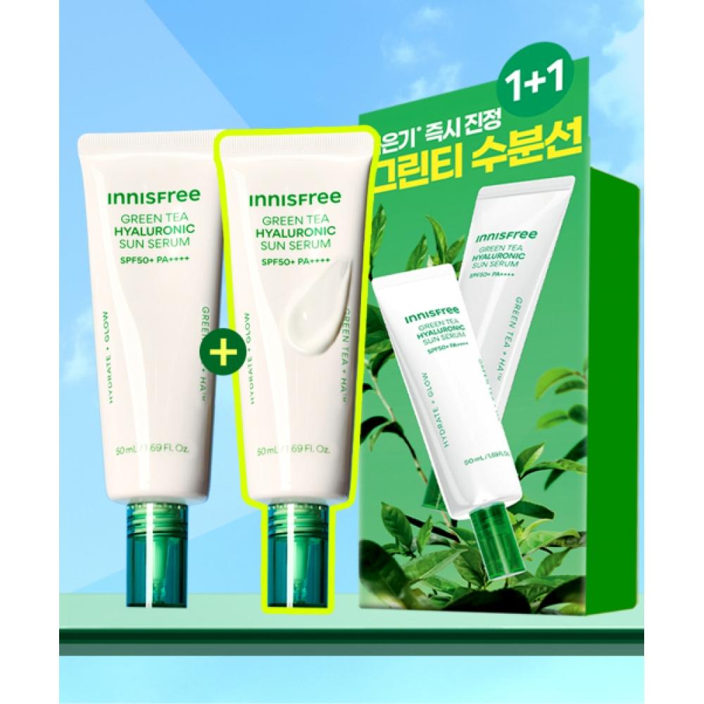 Innisfree Green Tea Hyaluronic Acid Soothing Moisture Sun Serum Set Of 2 FREE