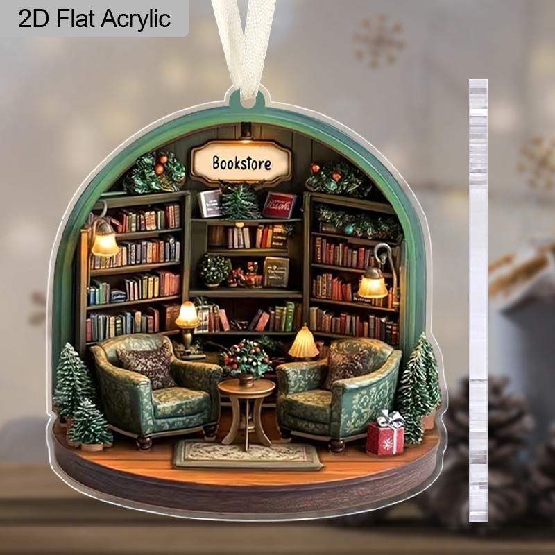 Ciondolo Scena Vintage Libreria in Acrilico per Amanti dei Libri Decorazione Stanza Accessorio Zaino Portachiavi Regali Stagione Ritorno a Scuola