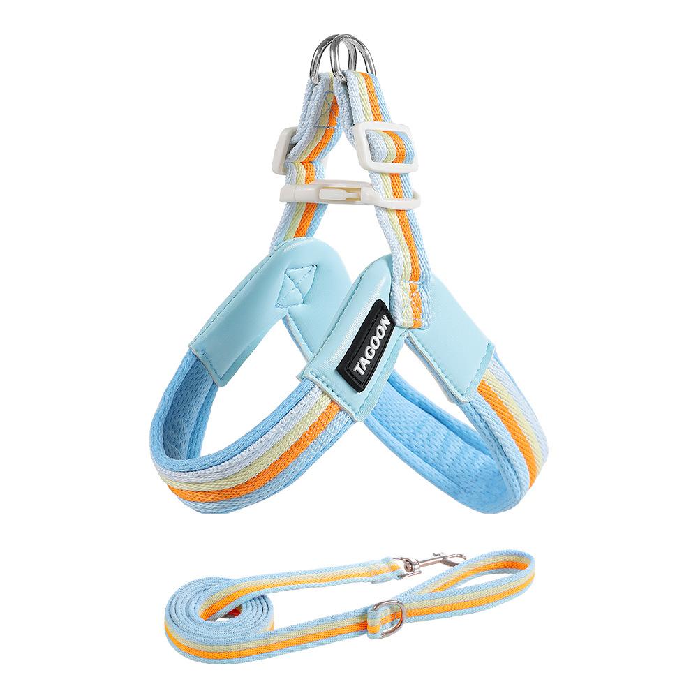 Puppy chest back leash Small and medium-sized dog V-shaped rainbow chest back set Adjustable soft pet dog supplies