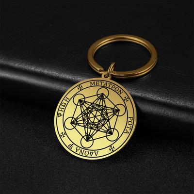 Sześcian Metatrona Brelok do kluczy dla kobiet i mężczyzn Stal nierdzewna Święta Geometria Heksagram Okrągły Duchowy Brelok Amulet Biżuteria