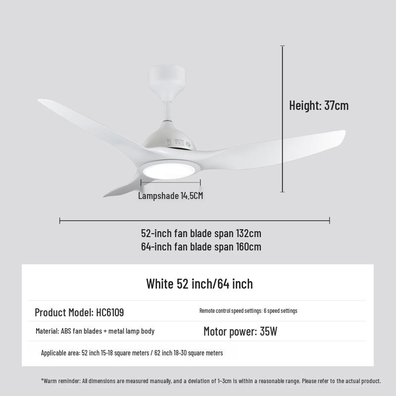 Smart Remote-Control LED Ceiling Fan with Silent Variable Frequency for Living and Dining Rooms