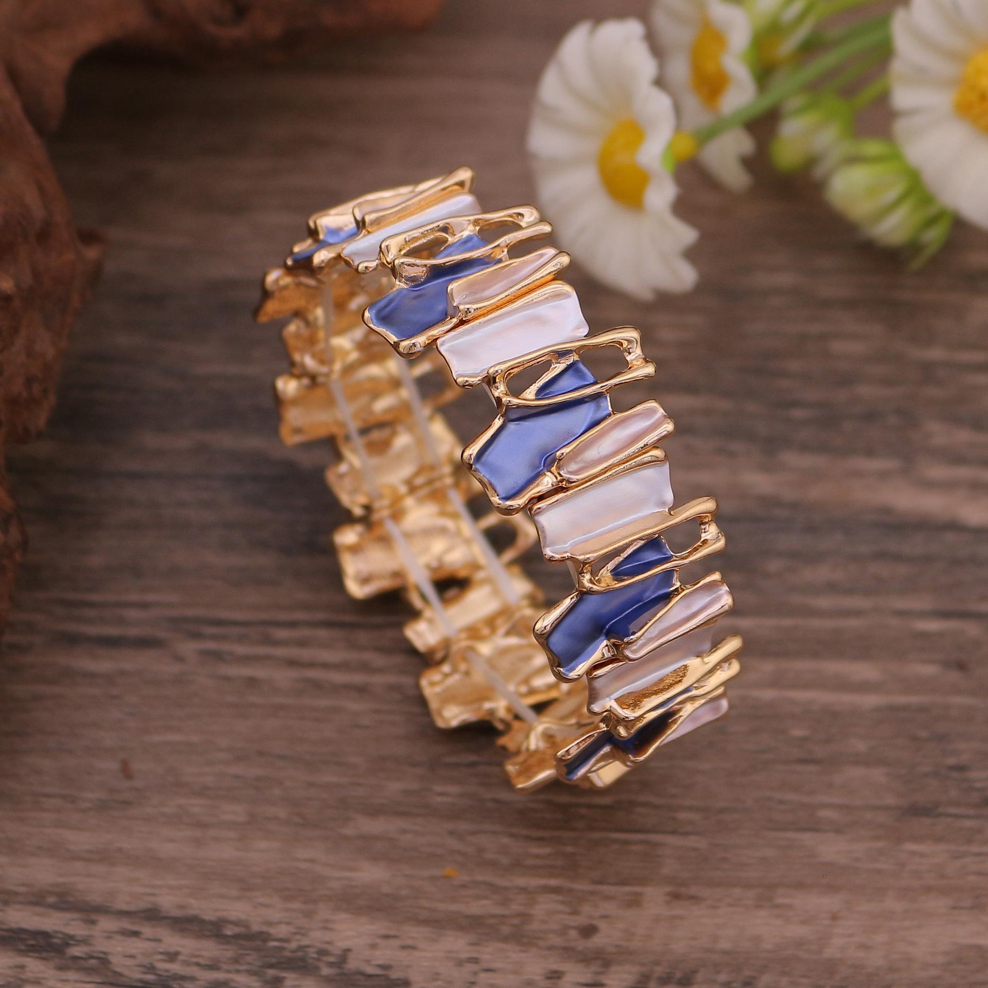 

Браслет из сплава с нерегулярным цветным капанием масла, ручная работа, рисунок маслом, креативный геометрический женский браслет Elastic Adjustable