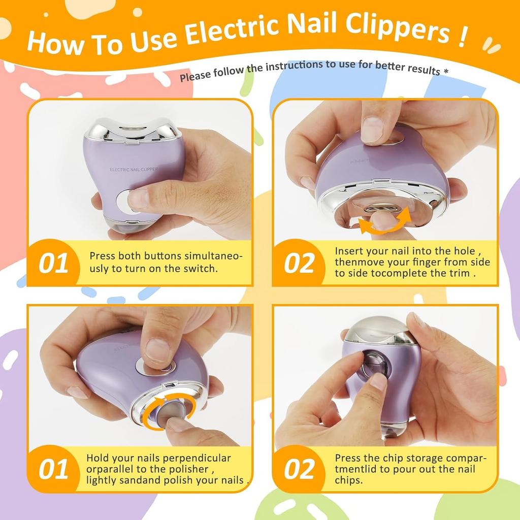 Electric Nail Clipper 3 Speeds Levels Electric Nail Trimmer with Nail Clip Storage Rechargeable Automatic Nail Clipper Portable Electric Fingernail