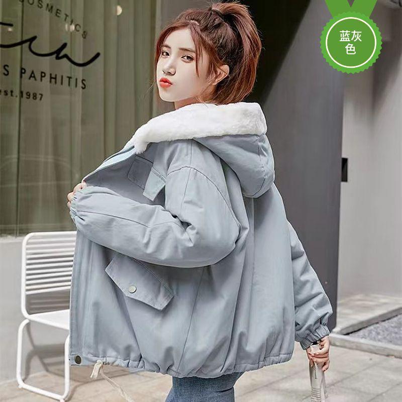 Women's Autumn/Winter Fleece-Lined Thickened Korean-Style Loose, Versatile, Casual and Stylish Lamb Wool Student Cotton Coat