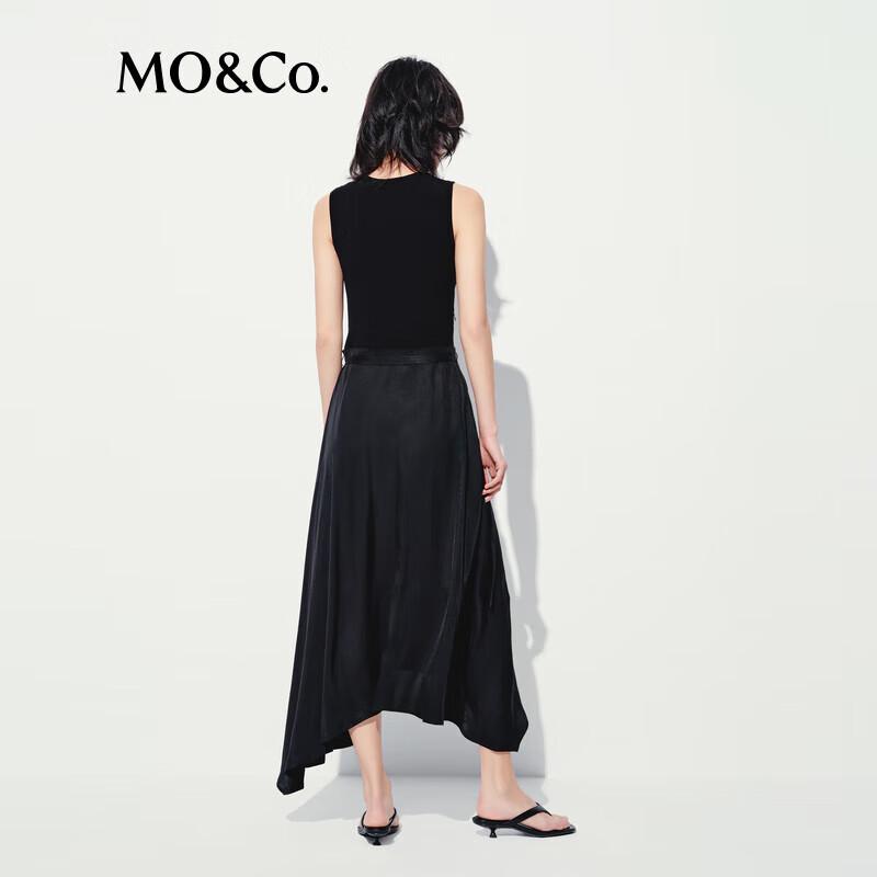 MO&Co. Knit A-Line Black Dress with Belt