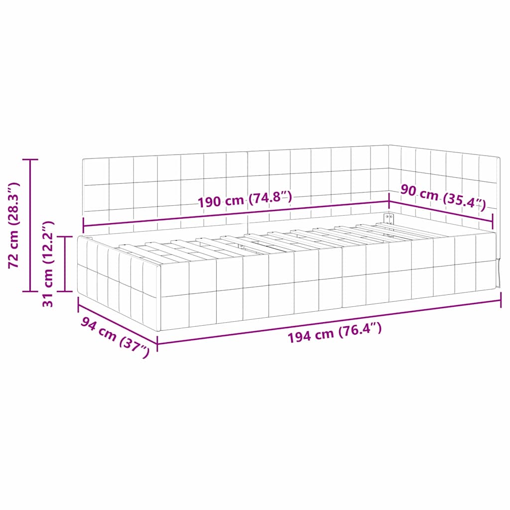 Corner Bed Frame with Headboard Burgundy 90 Cm X 190 Cm Velvet