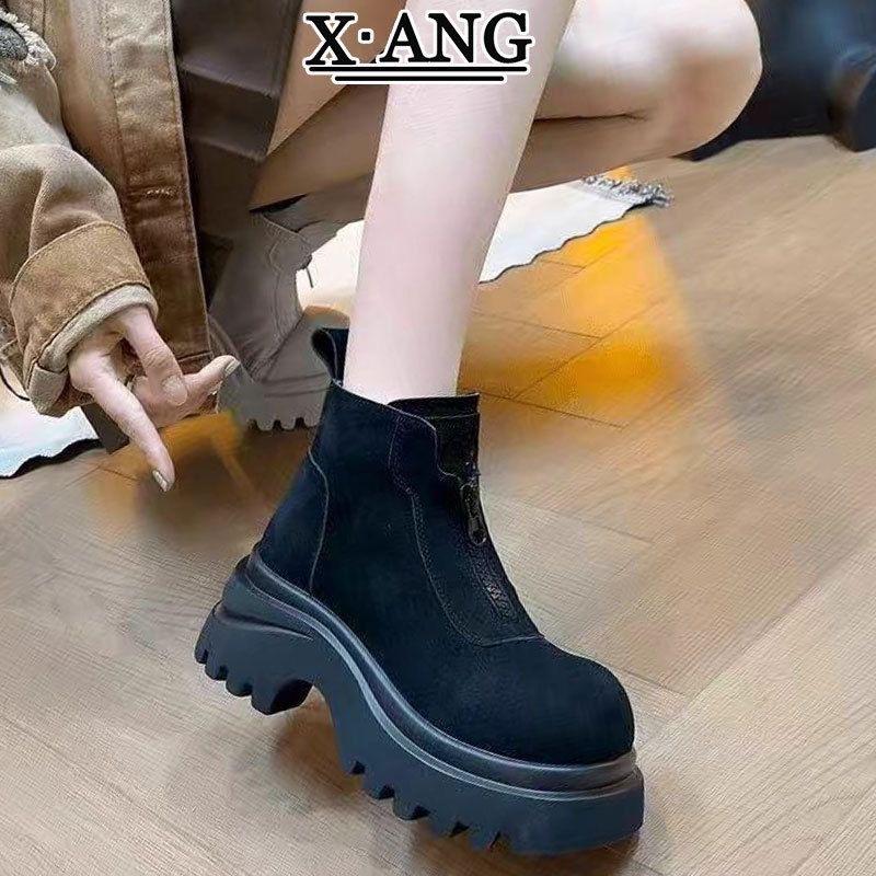 Thick-soled heightening Martin boots women's autumn and winter new British style explosive short boots frosted leather single boots