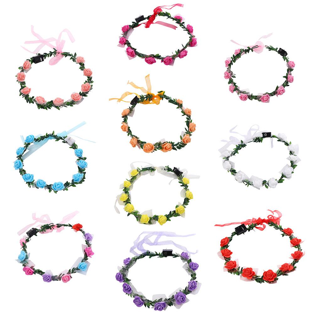 For Girls Fashion Headwear Wedding Rose Flower Foam Women Headwear Wreath Decoration Crown Flower Headband LED Light Garland