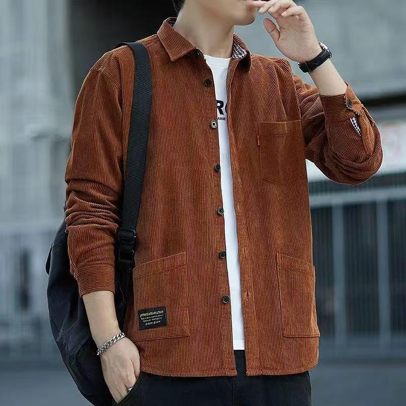 Men's Solid Color Corduroy Jacket - 2025 Autumn/Winter Velvet, Thick & Warm Long Sleeve Shirt