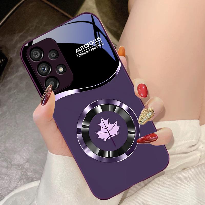 Kreis Ahornblatt Blau Für Samsung Galaxy S10 4G S20 11E 30 S21 21Fe 22 S24 Pro S23 Ultra 5G S8 S9 Gehärtetes Glas Handyhülle