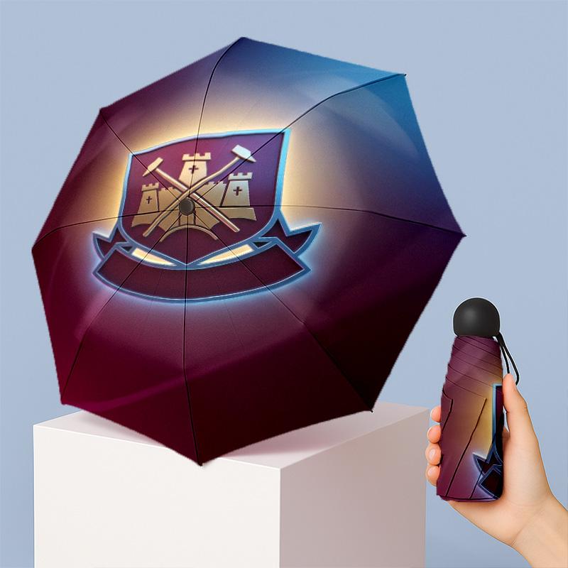 Ombrello Pieghevole Compatto West Ham United Modello Calcio Stampato Mini 5 Pieghe 8 Stecche Antivento Impermeabile Leggero Portatile
