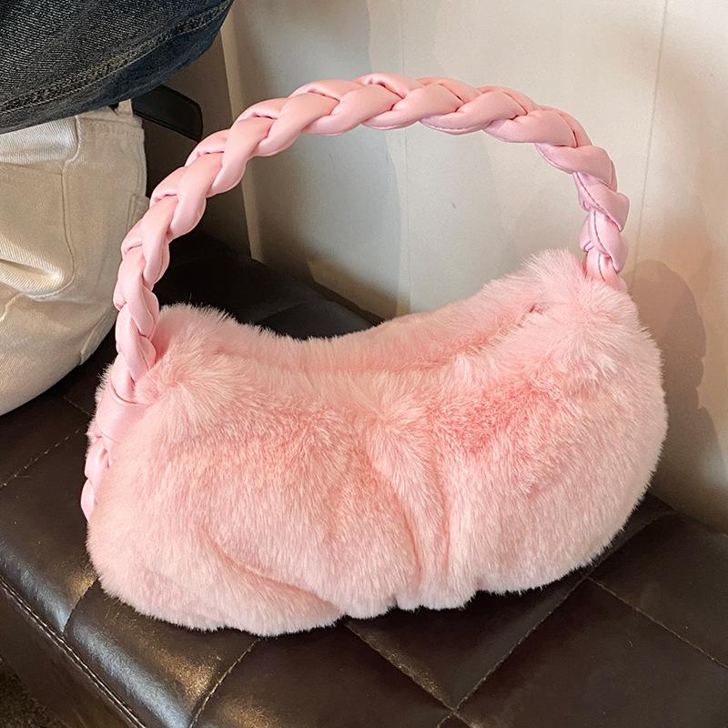 Design de nișă de toamnă și iarnă Geantă răsucită de mână pentru navetă Toamnă și iarnă Pluș de înaltă calitate Geantă de umăr unică sub braț