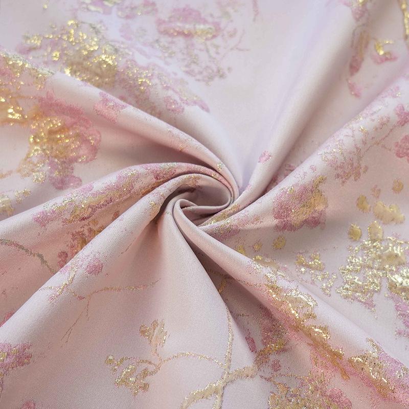 Pink Gold Embossed Plum Blossom Girlish Sense of Dress Spring and Fall Jacquard Fabric Micro-stretch Women's Coat Bouquet of Decorative Fabrics