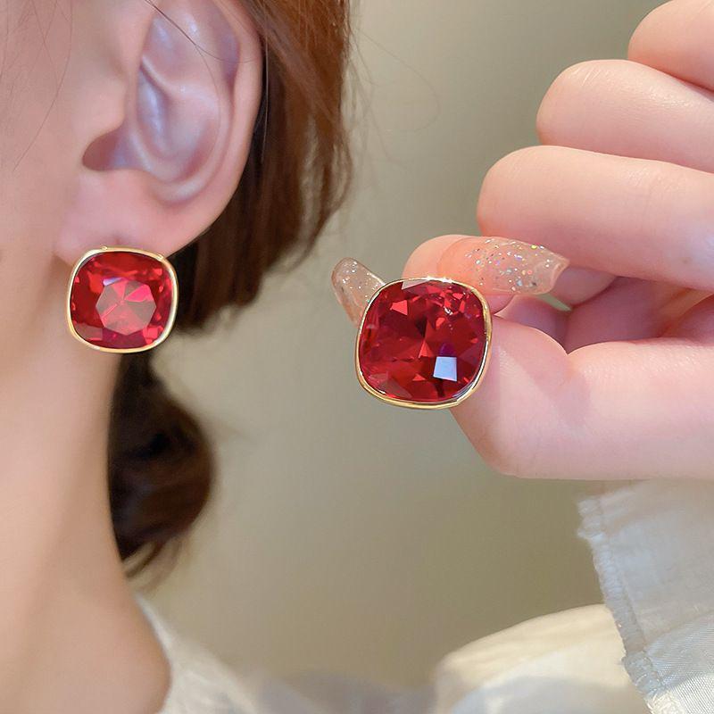Elegant Angora Red Heart Earrings: Real Gold Electroplated with Diamonds - Perfect for Festive Occasions