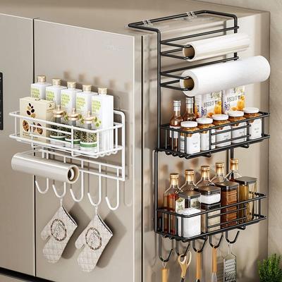 Wall Hanging Spice Storage Rack Carbon Steel Fridge Shelf Rack Cling Film Storage Rack  Kitchen