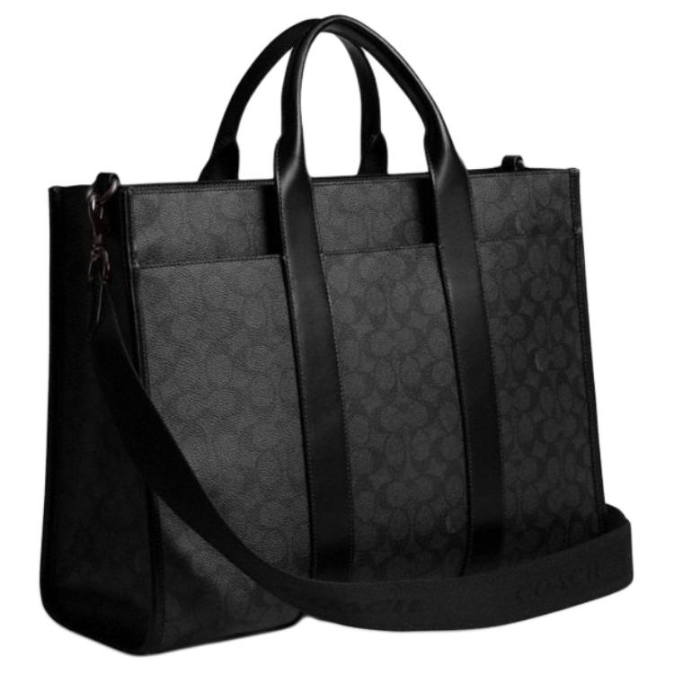 Coach Wesley 41 Logo Zip Closure Tote Bag Unisex Tote Bag Charcoal-Gray CY772-CHR