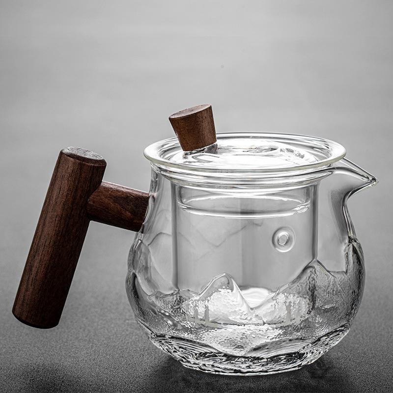 Wooden Handle 450ml Heat Resistant Glass Teapot With Tea Infuser Filter Brewing Flower Tea Pot Household Kung Fu Tea Set