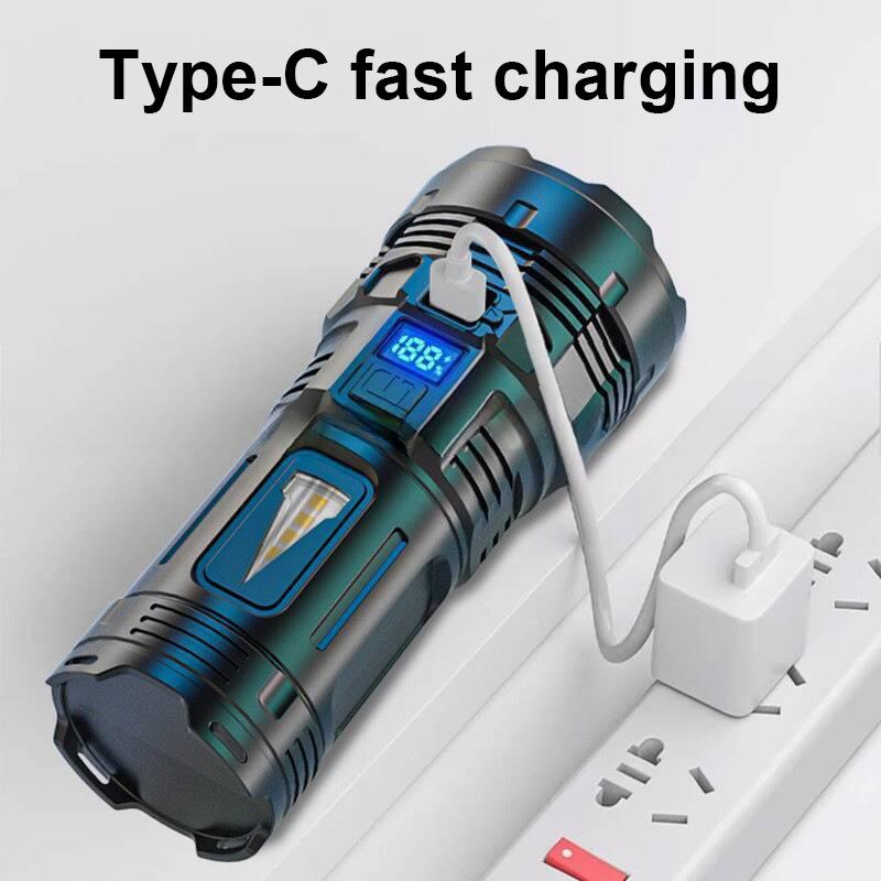 Leistungsstarke Taschenlampe mit 7 Lampenperlen Super Taktisches Licht mit COB Seitenlicht Campinglaterne Wiederaufladbare LED Taschenlampe
