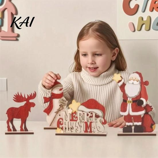 Retro Christmas Snowman Ornaments Nordic Ornaments, Wood Reindeer Santa Claus Figurine, Elk Tabletop Decorations Rustic Desktop Decoration for Holiday