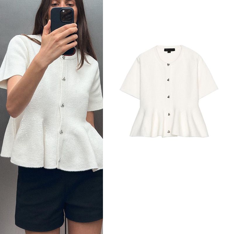 Summer New Product Women's Clothes Single-Breasted A- line Short Skirt Hem round Neck Short Sleeve Knitting Outwear 4331013