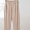 Summer High-Waist Ice Silk Casual Mom Pants: Loose, Elastic, Nine-Point Straight-Leg Style for Middle-Aged and Elderly Women