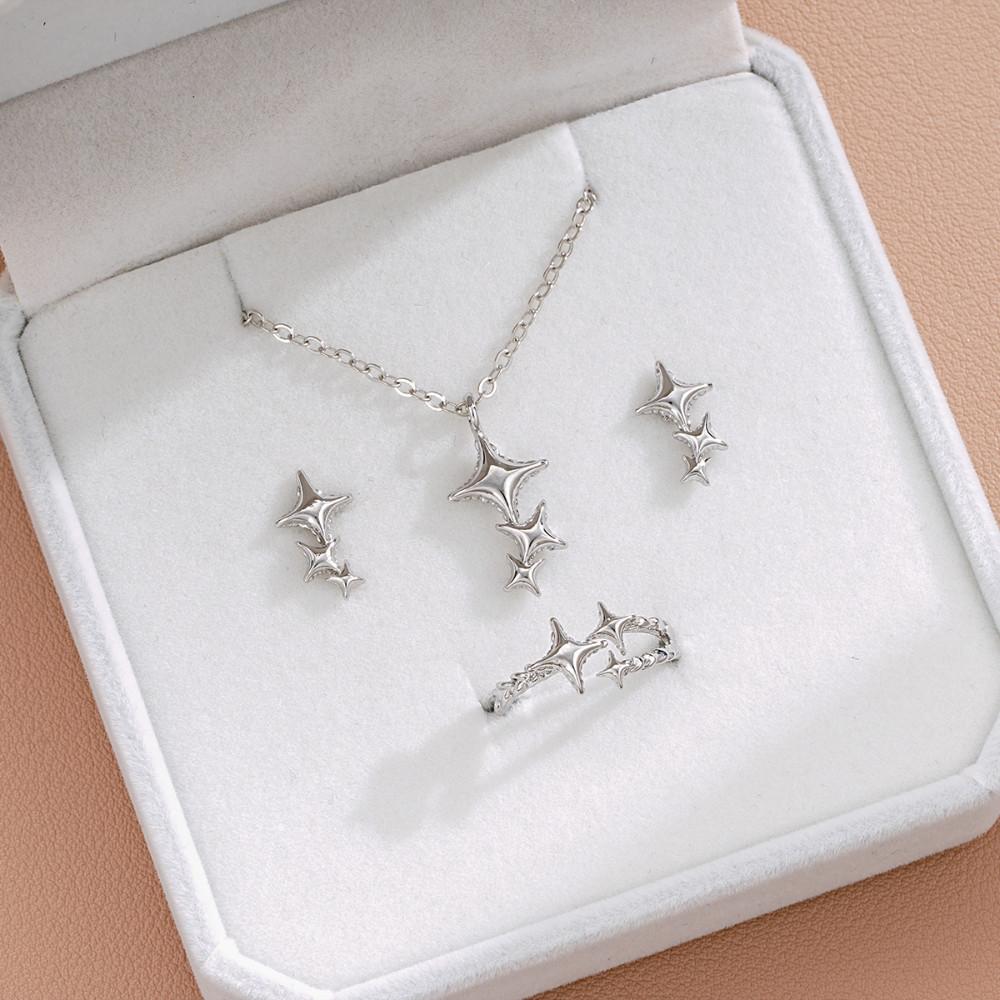 Schlichtes Stern-Halsketten-Ohrring-Set für Damen, Silberkette, Halsketten, Accessoires, Schmuck