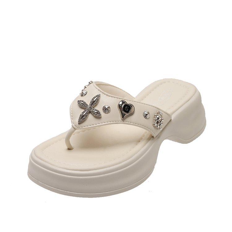 2025 Summer New Fashion Cross Thick-soled Toe Slippers Women's Comfortable and Versatile Outer Wear Height-increasing Women's Slippers