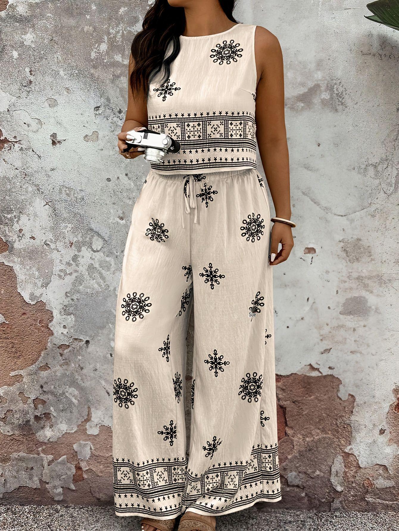 2026 European-American Casual Linen Vest & Wide-Leg Pants Fashion Set 4XL