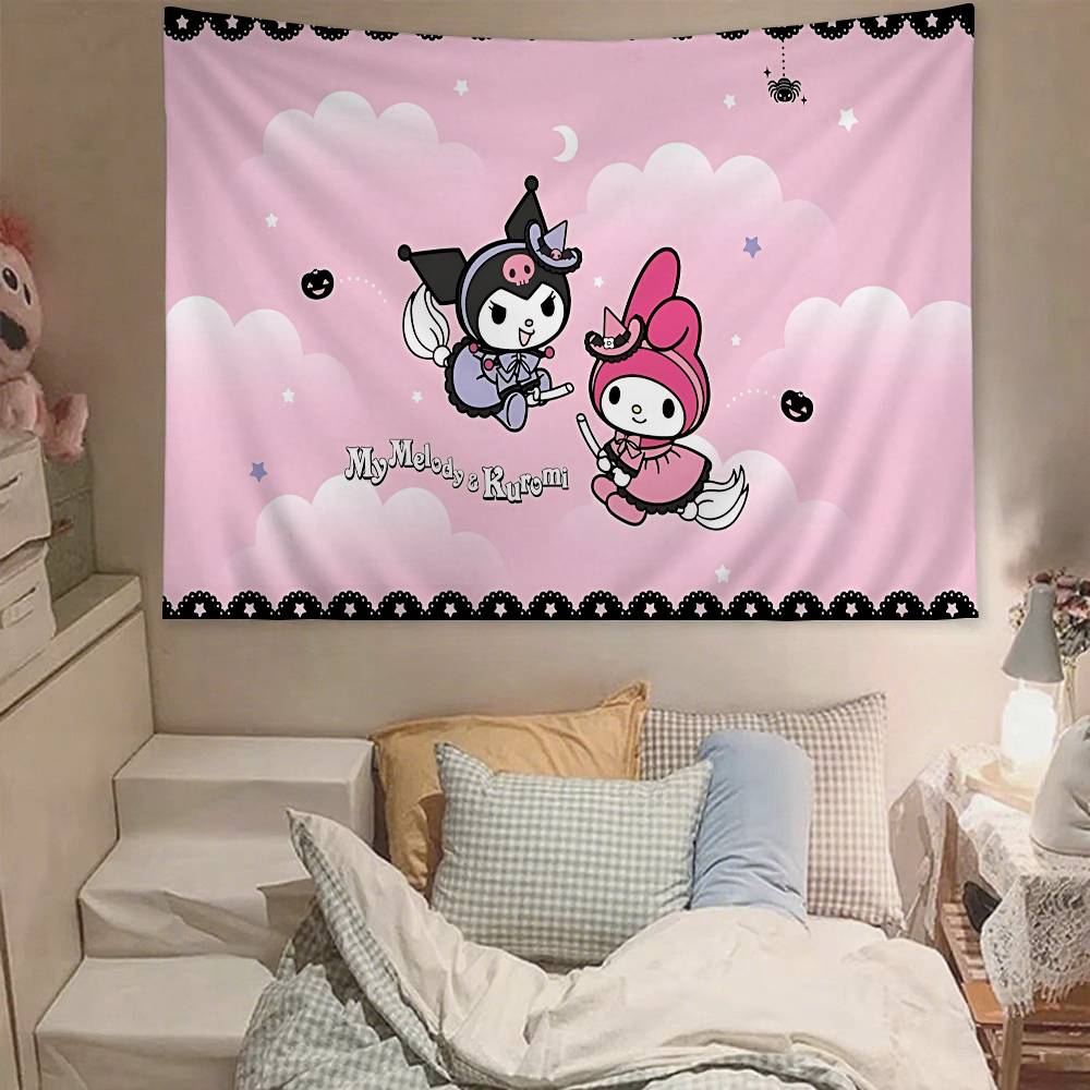 Cute KKuromi Tapestry Wall Hanging Tapestry Art Deco Blanket Curtain Hanging At Home Bedroom Living Room Decor