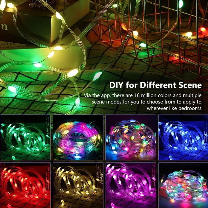 2-30M RGBIC String Lights Smart APP Control DIY Custom WS2812B Waterproof Festoon for Christmas Tree Room Curtain Decor Garland