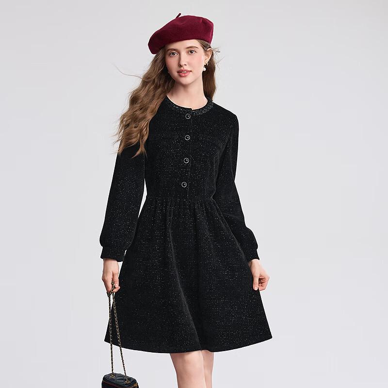 Betu Women's Audrey Hepburn Style Sparkling Christmas Little Black Midi Dress