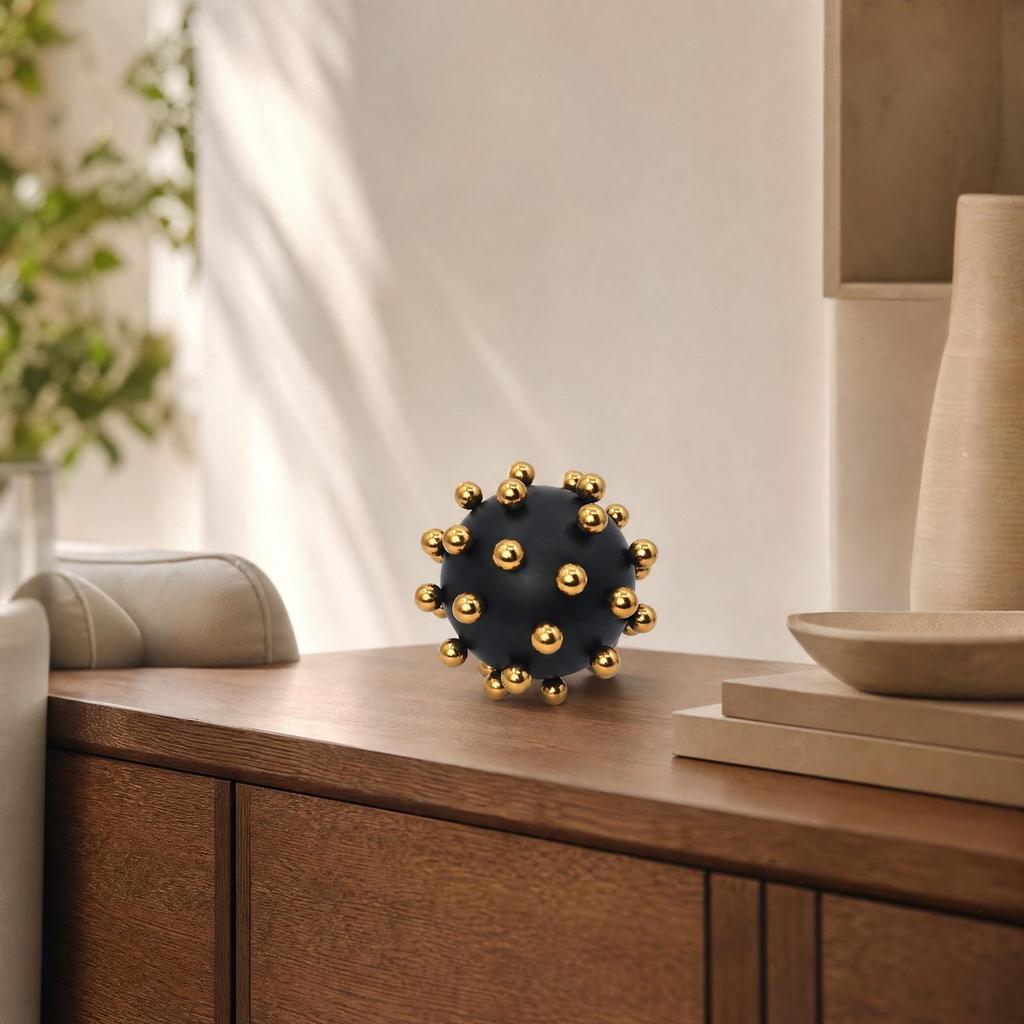 Spherical Metal Decorative Ornament Versatile Orb with Raised Spheres EyeCatching Black
