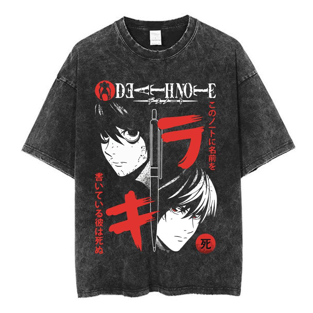 Vintage Washed Anime Death Note Manga Logo Graphic T-shirt Men Women Printed Tee Summer Casual Fashion Clothing Tops High Quality Streetwear
