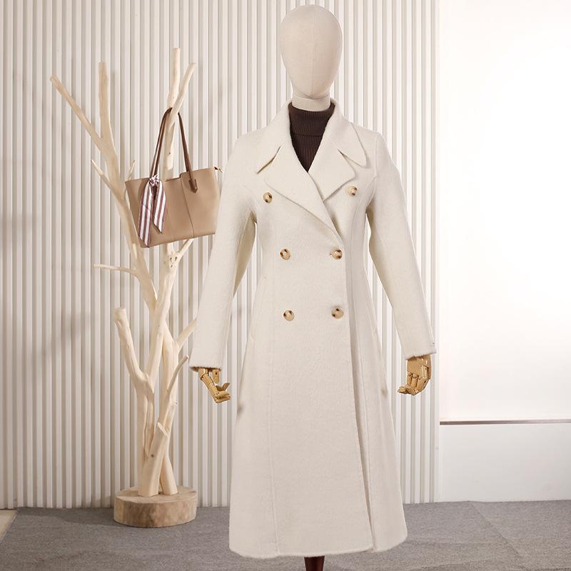 

Новое облегающее шерстяное пальто осень и зима новая женская удлиненная шерстяная двусторонняя шерстяная куртка двубортная M белый