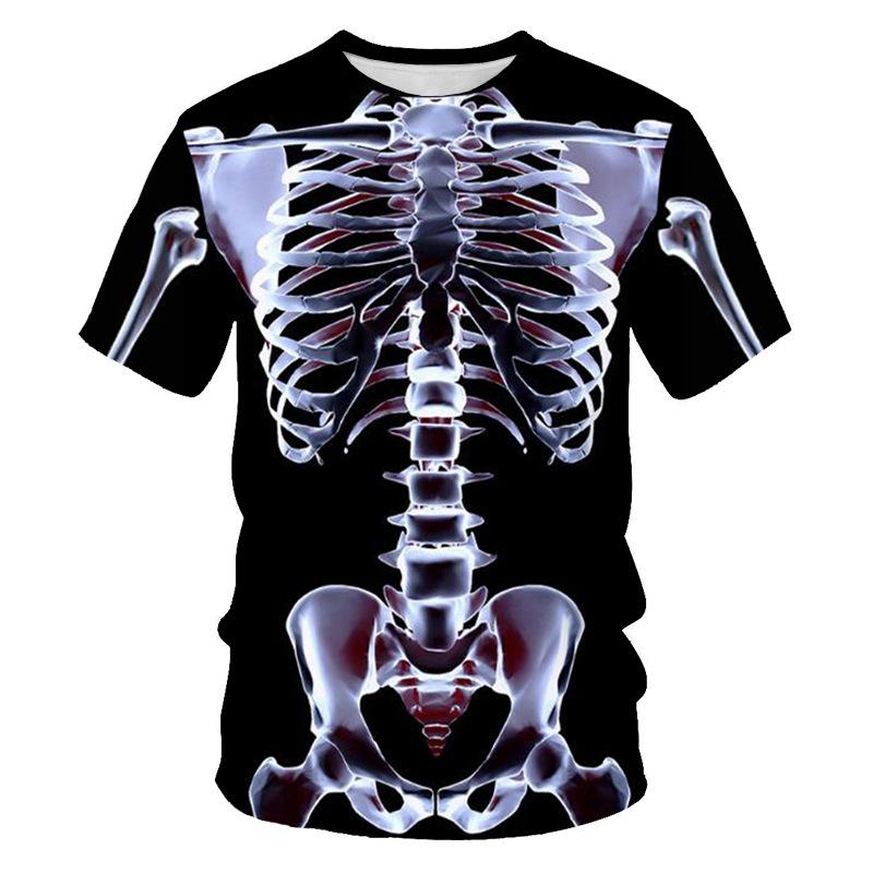 Fashion Men's Crew Neck Short Sleeve 3D Skull Color Printed Skull Short Sleeve Crew Neck T-Shirt