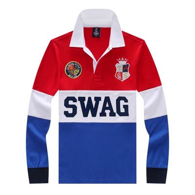 STORN Pánské polo tričko SWAG s dlouhým rukávem Královská modř Ležérní Sportovní Párty Vysoce kvalitní Bavlna Výšivka Luxusní Kontrastní barva Originální design